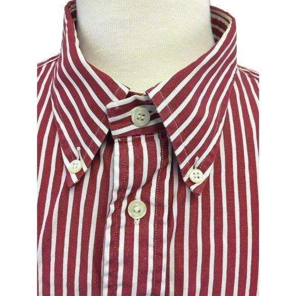 GITMAN BROS Mens Casual Oxford Button Shirt XL L/S Red White Vertical Stripes - Picture 2 of 11